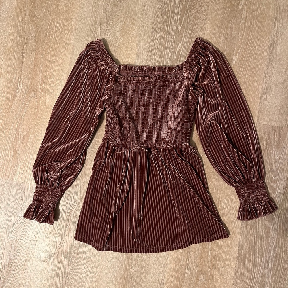 Square Neck Smocked Long Sleeve